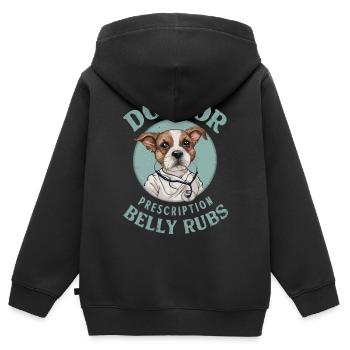 Prescription de Doggor : Frottements du ventre - Sweat Premium à capuche zippé enfant bio - noir - Dos - AI Model Kid Male (0cm)