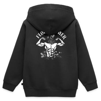 Musculation Sport Flower Power - Sweat Premium à capuche zippé enfant bio - noir - Dos - AI Model Kid Male (0cm)
