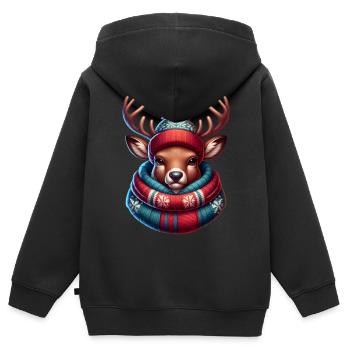 Renne d’hiver - Sweat Premium à capuche zippé enfant bio - noir - Dos - AI Model Kid Male (0cm)