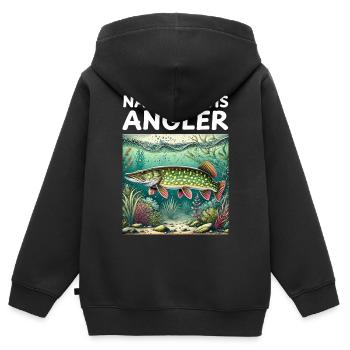 Jeunes pêcheurs - Brochet - Sweat Premium à capuche zippé enfant bio - noir - Dos - AI Model Kid Male (0cm)