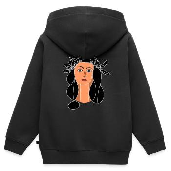 Visage de femme - Sweat Premium à capuche zippé enfant bio - noir - Dos - AI Model Kid Male (0cm)