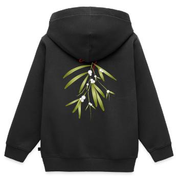 Gui et baies blanches illustrés de manière festive - Sweat Premium à capuche zippé enfant bio - noir - Dos - AI Model Kid Male (0cm)