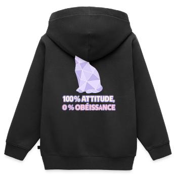 100% Attitude, 0% Obéissance – Chat géométrique - Sweat Premium à capuche zippé enfant bio - noir - Dos - AI Model Kid Male (0cm)