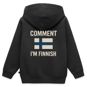 Drapeau finlandais. Aucun commentaire - Sweat Premium à capuche zippé enfant bio - noir - Dos - AI Model Kid Male (0cm)