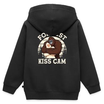 Bigfoot et Yeti dans les bois embrassent la caméra plus drôle - Sweat Premium à capuche zippé enfant bio - noir - Dos - AI Model Kid Male (0cm)