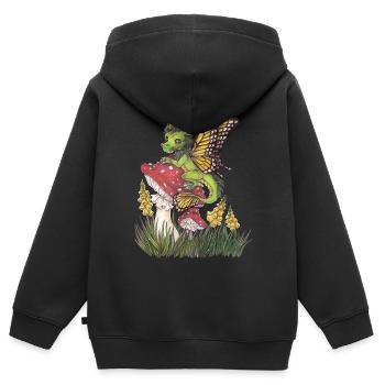 Dragon de la forêt sur champignon papillon mignon - Sweat Premium à capuche zippé enfant bio - noir - Dos - AI Model Kid Male (0cm)