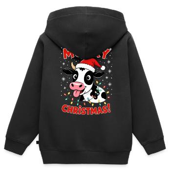 Ferme fermière de Noël en forme de vache - Sweat Premium à capuche zippé enfant bio - noir - Dos - AI Model Kid Male (0cm)