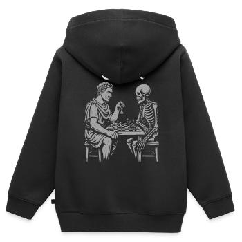 Duel d’échecs de César - Sweat Premium à capuche zippé enfant bio - noir - Dos - AI Model Kid Male (0cm)