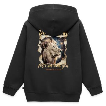 Löwe Bibelvers - Kinder Premium Organic Zip Hoodie - Schwarz - Hinten - AI Model Kid Male (0cm)