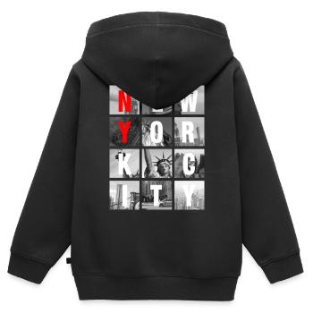 Grille de Collages de New York - Sweat Premium à capuche zippé enfant bio - noir - Dos - AI Model Kid Male (0cm)
