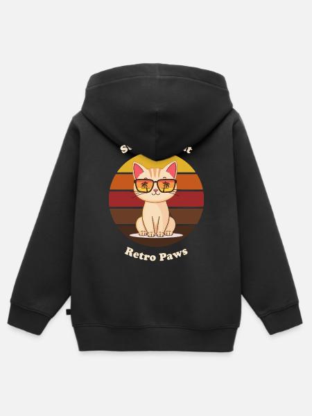 Retro Cool Cat - Kinder Premium Organic Zip Hoodie - Schwarz