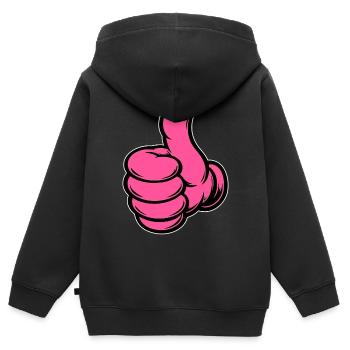 OK Comic Thumbs Up Hand Symbol Rose - Sweat Premium à capuche zippé enfant bio - noir - Dos - AI Model Kid Male (0cm)
