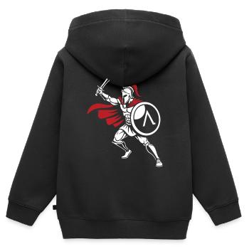 Guerrier Spartiate Épée Mascotte Spartan Strike - Sweat Premium à capuche zippé enfant bio - noir - Dos - AI Model Kid Male (0cm)