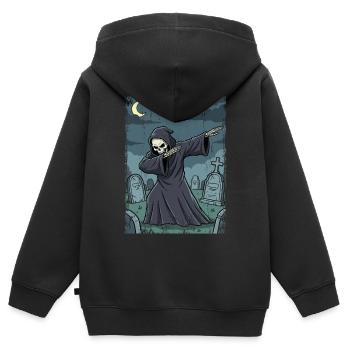 Faucheuse dans le cimetière nocturne - Sweat Premium à capuche zippé enfant bio - noir - Dos - AI Model Kid Male (0cm)