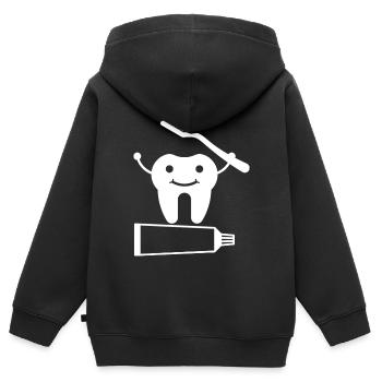 Dent avec brosse à dents et dentifrice - Sweat Premium à capuche zippé enfant bio - noir - Dos - AI Model Kid Male (0cm)