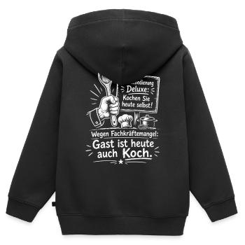 Fachkräftemangel, Gast Ist Heute Koch - Kinder Premium Organic Zip Hoodie - Schwarz - Hinten - AI Model Kid Male (0cm)