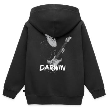 Darwin spielt die Gitarrenentwicklung - Kinder Premium Organic Zip Hoodie - Schwarz - Hinten - AI Model Kid Male (0cm)