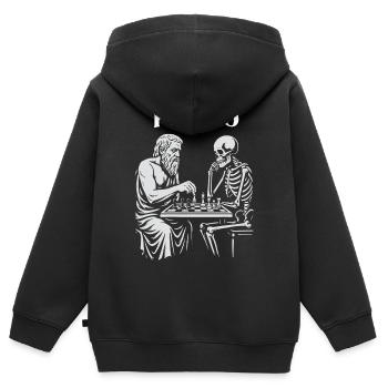 Platon et Skeleton jouant aux échecs - Sweat Premium à capuche zippé enfant bio - noir - Dos - AI Model Kid Male (0cm)