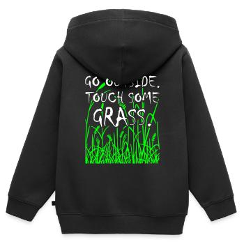 Go_Outside_Touch_Some_Grass - Sweat Premium à capuche zippé enfant bio - noir - Dos - AI Model Kid Male (0cm)
