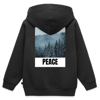 PEACE - Kinder Premium Organic Zip Hoodie - Schwarz - Hinten - AI Model Kid Male (0cm)