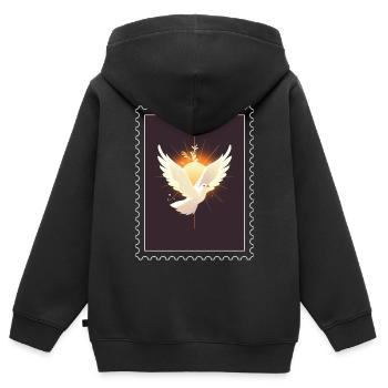 "Taube des Friedens"-Stempel - Kinder Premium Organic Zip Hoodie - Schwarz - Hinten - AI Model Kid Male (0cm)
