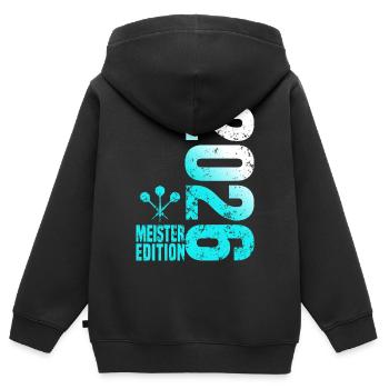 Darts Meister 2026, Kreisliga Shirt cyan weiß - Kinder Premium Organic Zip Hoodie - Schwarz - Hinten - AI Model Kid Male (0cm)