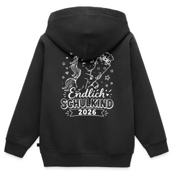 Endlich Schulkind 2026 Einhorn - Kinder Premium Organic Zip Hoodie - Schwarz - Hinten - AI Model Kid Male (0cm)