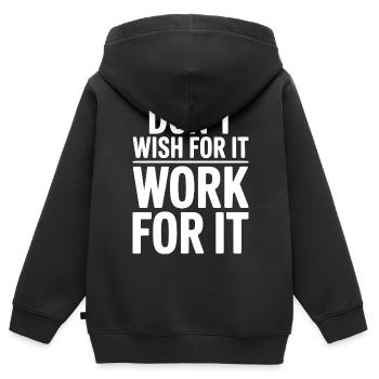 Wünsch dir das nicht, arbeite dafür. - Kinder Premium Organic Zip Hoodie - Schwarz - Hinten - AI Model Kid Male (0cm)