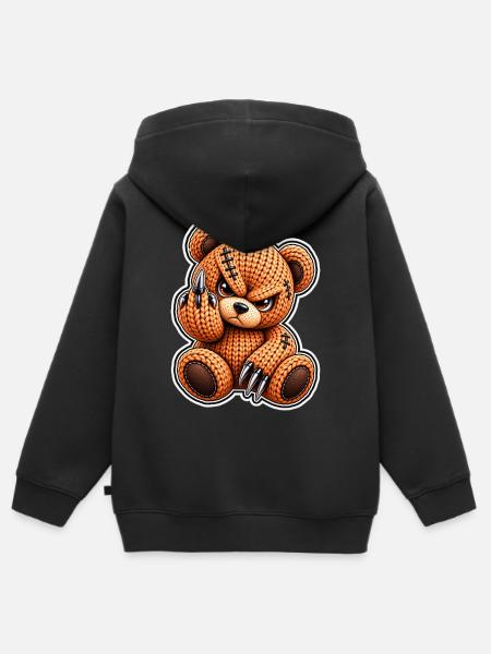 Gestrickter Bären-Punk mit Stichen - Kinder Premium Organic Zip Hoodie - Schwarz
