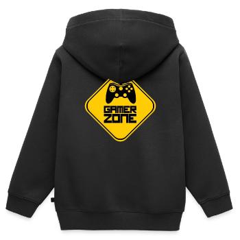 gamer zone geek manette jeu joystick humour - Sweat Premium à capuche zippé enfant bio - noir - Dos - AI Model Kid Male (0cm)