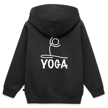 Exercice de yoga - Sweat Premium à capuche zippé enfant bio - noir - Dos - AI Model Kid Male (0cm)