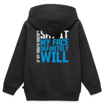 Mon visage le fera certainement - Sweat Premium à capuche zippé enfant bio - noir - Dos - AI Model Kid Male (0cm)