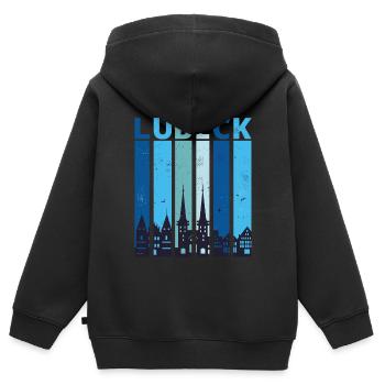 Lübeck Lübecker Stadtsilhouette - Kinder Premium Organic Zip Hoodie - Schwarz - Hinten - AI Model Kid Male (0cm)