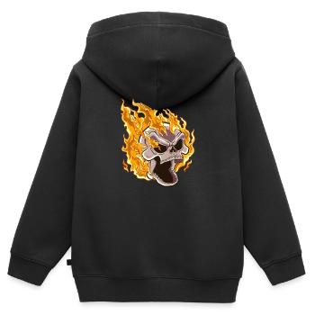 Flammender Schädel - Kinder Premium Organic Zip Hoodie - Schwarz - Hinten - AI Model Kid Male (0cm)