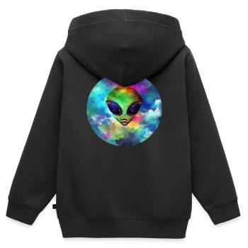 Außerirdischer Kopf vor seinem Planeten - Kinder Premium Organic Zip Hoodie - Schwarz - Hinten - AI Model Kid Male (0cm)