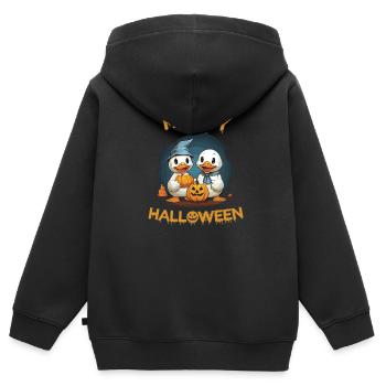 Joyeux halloween! Mignonnes oies d’Halloween déguisées. - Sweat Premium à capuche zippé enfant bio - noir - Dos - AI Model Kid Male (0cm)