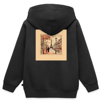 Vintage Paris - Sweat Premium à capuche zippé enfant bio - noir - Dos - AI Model Kid Male (0cm)
