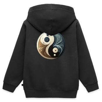 Abstraktes Yin Yang - Chinesisches Symbol - Gleichgewicht - Kinder Premium Organic Zip Hoodie - Schwarz - Hinten - AI Model Kid Male (0cm)