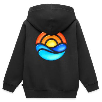 Sonnenuntergang Retro Glas - Kinder Premium Organic Zip Hoodie - Schwarz - Hinten - AI Model Kid Male (0cm)