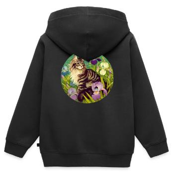 Braun getigerte Katze Iris - Kinder Premium Organic Zip Hoodie - Schwarz - Hinten - AI Model Kid Male (0cm)