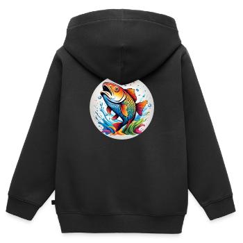 Lot de poisson rond - Sweat Premium à capuche zippé enfant bio - noir - Dos - AI Model Kid Male (0cm)