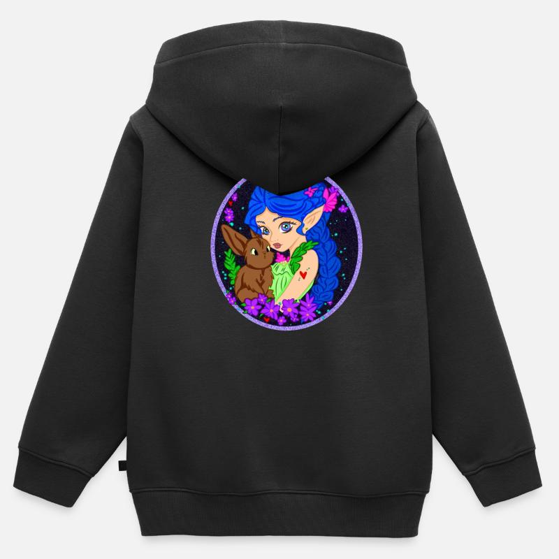 Elfe avec Lapin - Sweat Premium à capuche zippé enfant bio - noir