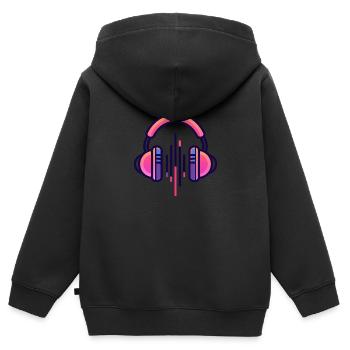 casque audio, fan de musique, logo casque audio - Sweat Premium à capuche zippé enfant bio - noir - Dos - AI Model Kid Male (0cm)