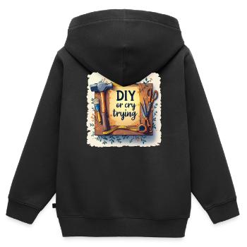 DIY or cry trying - Handwerkeln Upcycling - Kinder Premium Organic Zip Hoodie - Schwarz - Hinten - AI Model Kid Male (0cm)