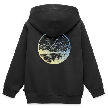 Paysage de montagnes - Sweat Premium à capuche zippé enfant bio - noir - Dos - AI Model Kid Male (0cm)