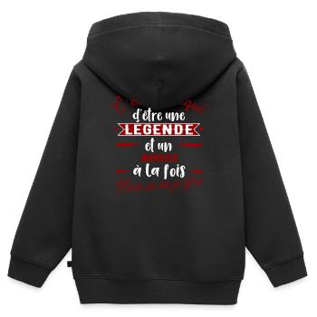 Manager une légende cadeau - Sweat Premium à capuche zippé enfant bio - noir - Dos - AI Model Kid Male (0cm)