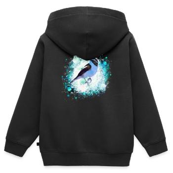 bird, drawing, painting,meise,watercolor,green,blue - Kids Premium Organic Zip-up Hoodie - black - Back - AI Model Kid Male (0cm)