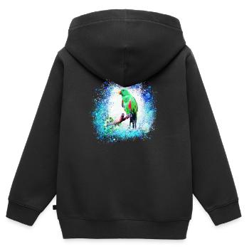 sittich ara,,vogel,graffiti,mint,blau,brush,spray - Kinder Premium Organic Zip Hoodie - Schwarz - Hinten - AI Model Kid Male (0cm)
