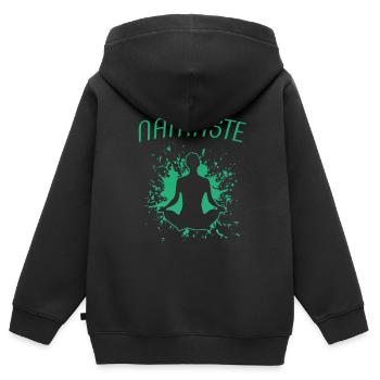 Namaste - Kinder Premium Organic Zip Hoodie - Schwarz - Hinten - AI Model Kid Male (0cm)