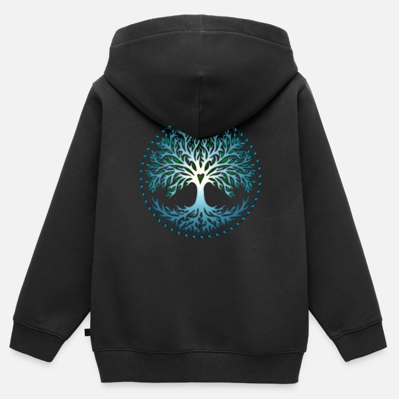 Arbre de vie Yggdrasil World Tree, arbre de vie - Sweat Premium à capuche zippé enfant bio - noir